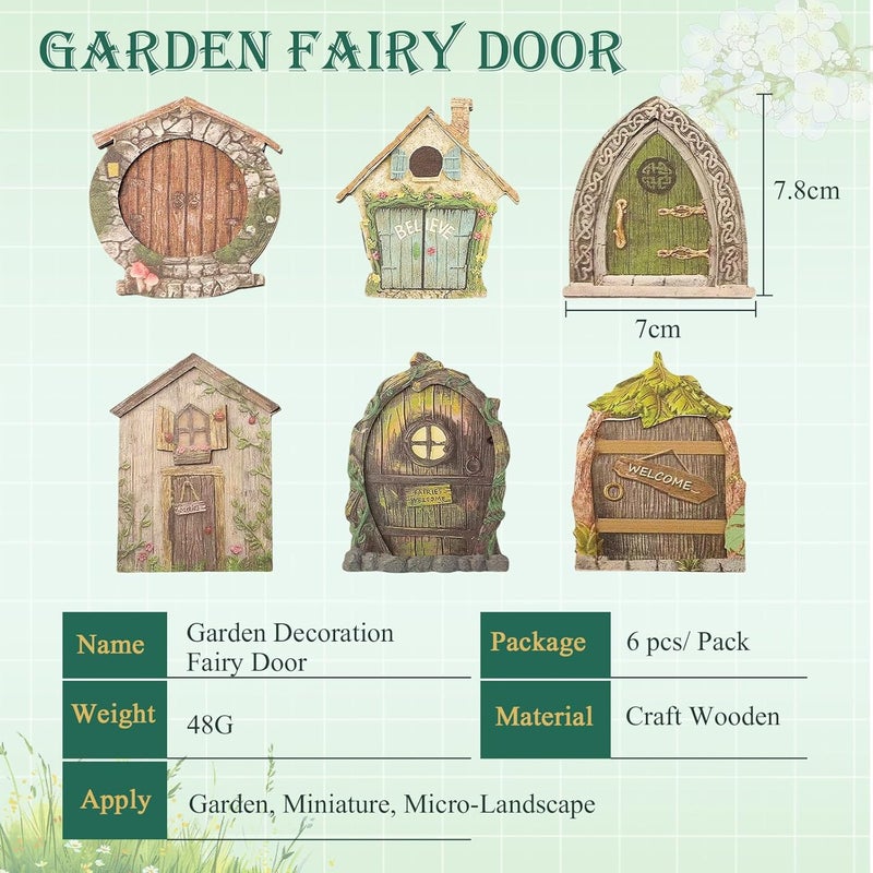 Drhomeam 6PCS for Miniature Fairy Door, for MINI Fairy Garden Door for Tree, Tiny House Doors Fairy Garden Accessories, Outdoor Tree Decor Accessories - Image 3